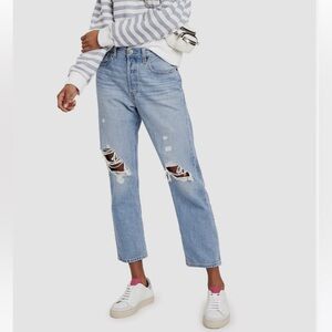 Levi's 501 Button Fly Original Cropped Distressed Patched Jeans Size 29 women